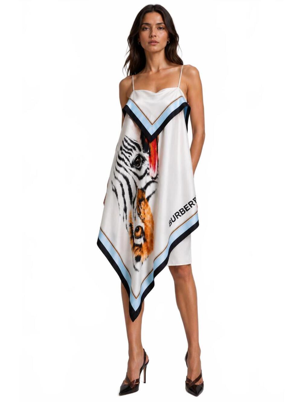 Burberry Animalia Print Silk Scarf Dress Porcelain IT 40 US 6 | NWT